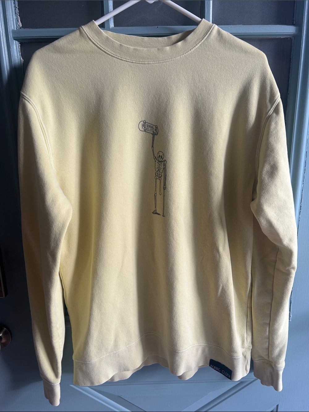 Skateboard Skeleton Boring Cloth Pullover Crewneck Sweatshirt Yellow Medium